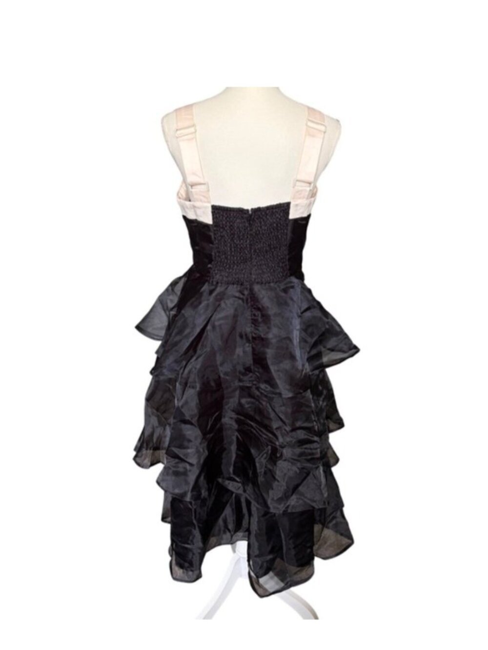 NWT Lulus Black Organza Tiered Midi Dress with Satin Bow - Picture 6 of 8